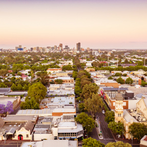 The Parade, Norwood aerial view to the Adelaide CBD